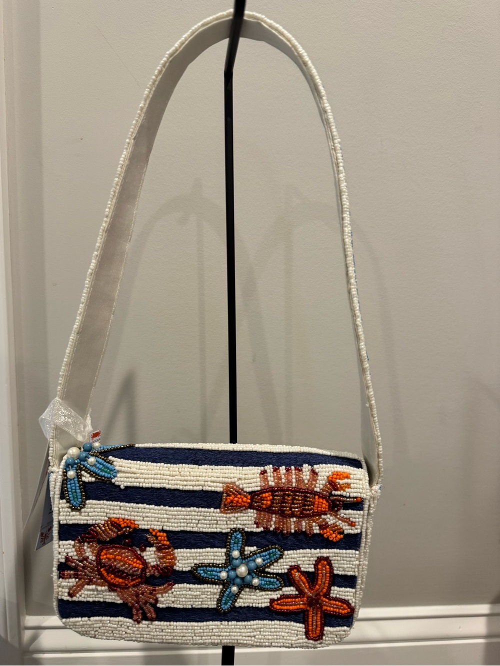 Beaded Navy & White Stripe Sea Life Bag